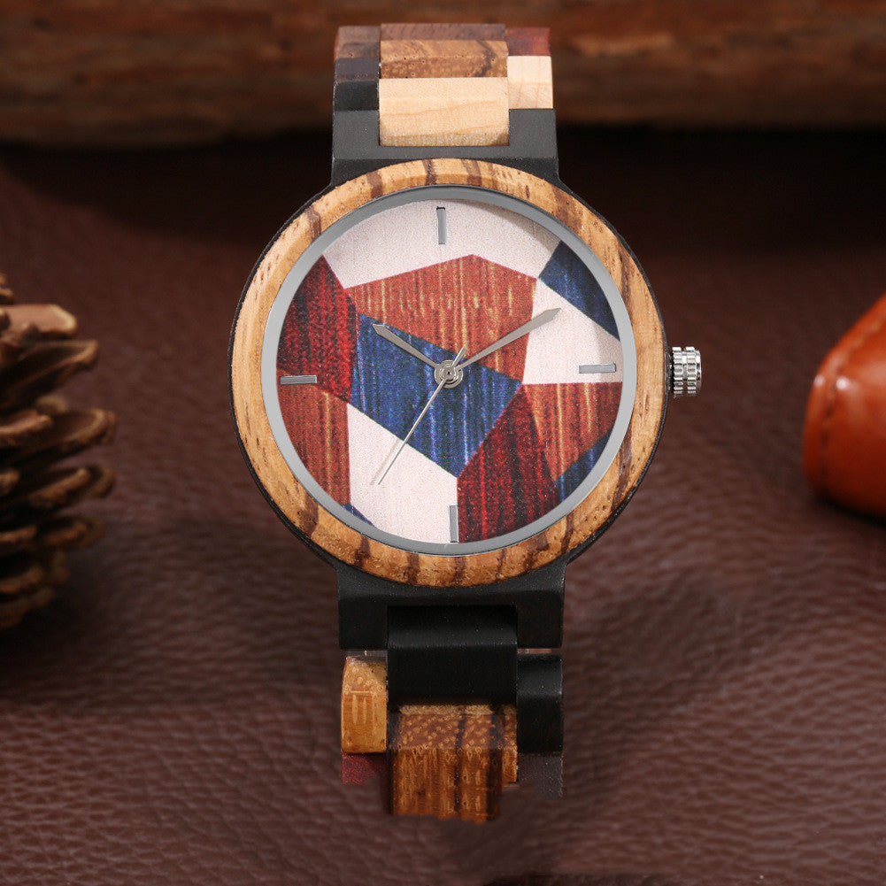 Color Wood Grain Creative Geometric Men's Quartz Wood Watch