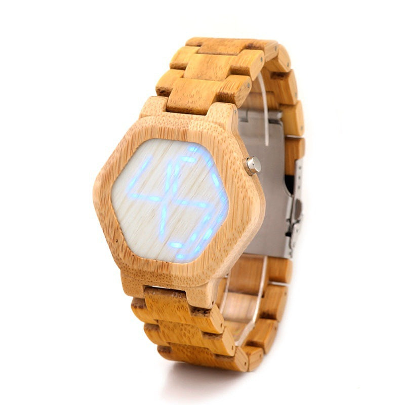 BOBO BIRD LED Bamboo Wood Watches Digital Watch Men Kisai Night Vision Calendar Wristwatch for Men Minimal Time Display C-eE03