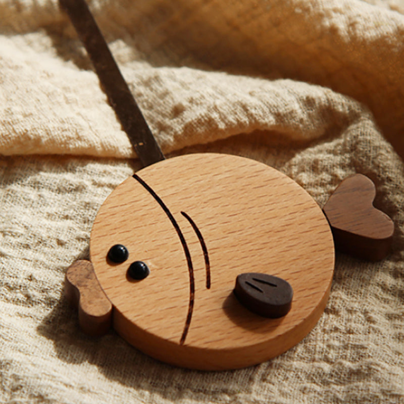 Fish And Bear Paw Cartoon Mute Solid Wood Pendulum Clock Indoor Wall Clock