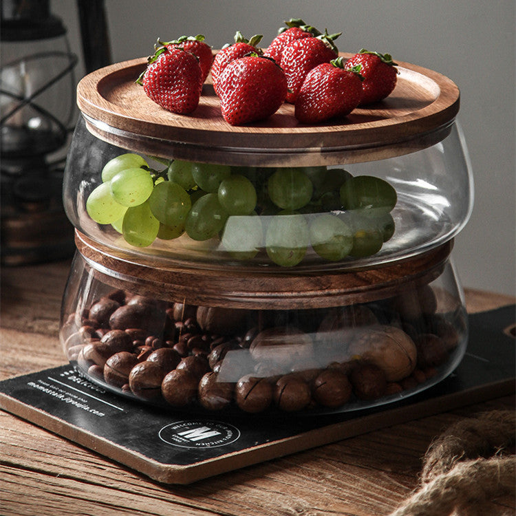 Home Living Room Solid Wood Glass Dried Fruit Storage Box