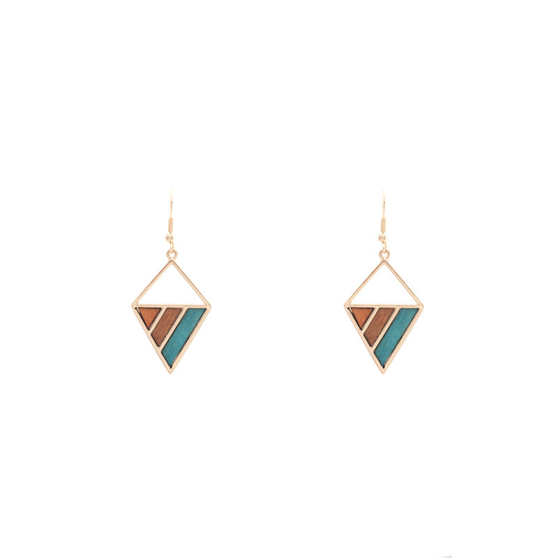 Hot Sale African Wood Earrings Geometric Contrast Color