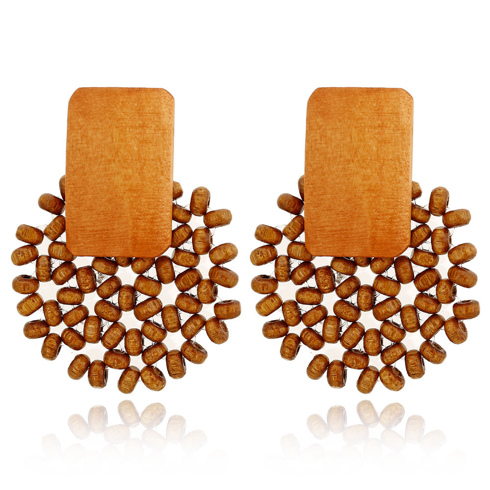 Rattan Geometric Wood Wood Earrings