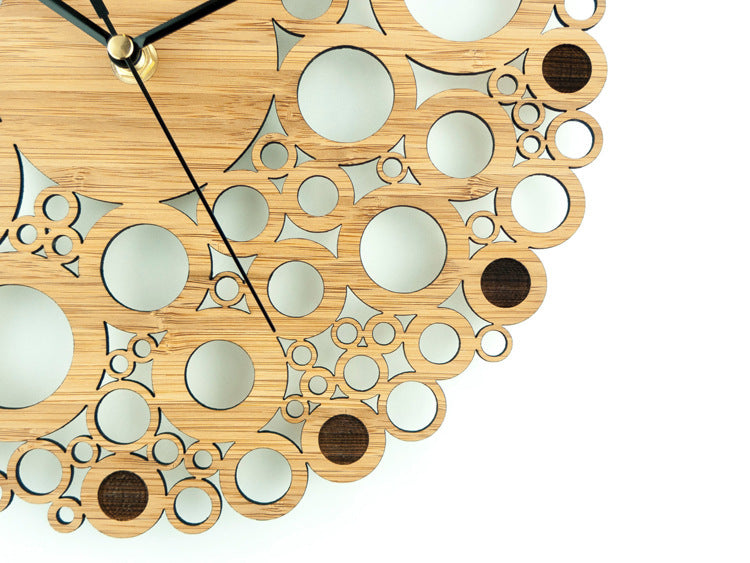 Natural Bamboo And Wood Multi-ring Wall Clock Pattern Creative Wall Hanging Table Quartz Clock Mute