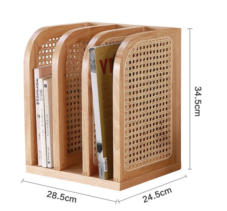 Nordic Rattan Modern Minimalist Solid Wood Bookshelf Desktop