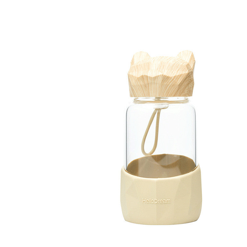 Portable Heat-resistant Water Cup With Wood Grain Lid