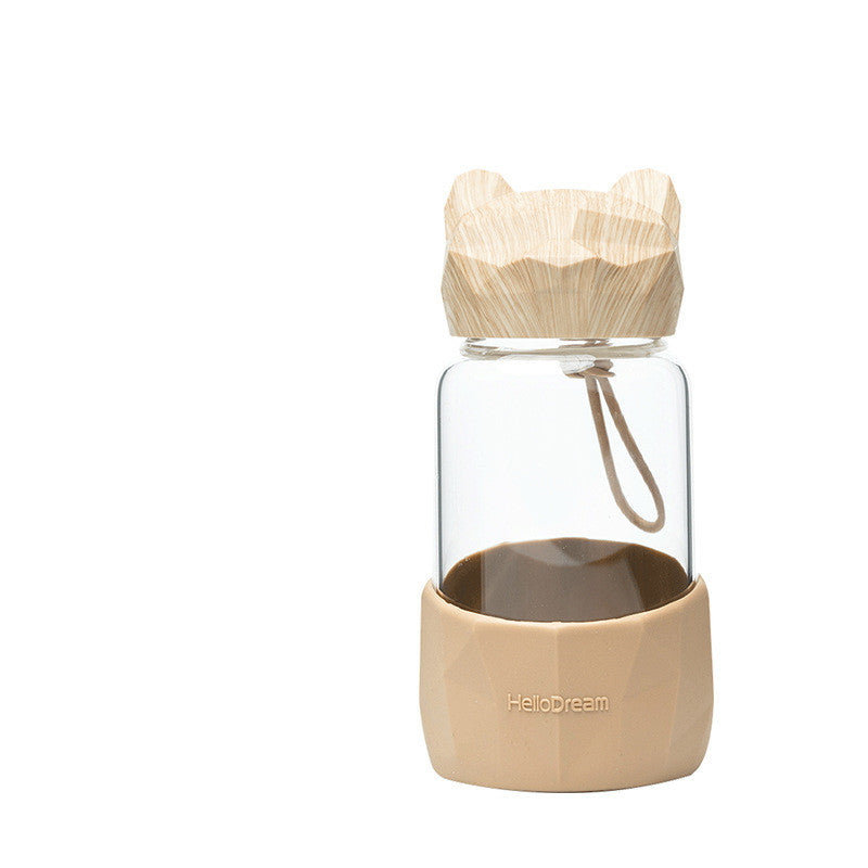 Portable Heat-resistant Water Cup With Wood Grain Lid