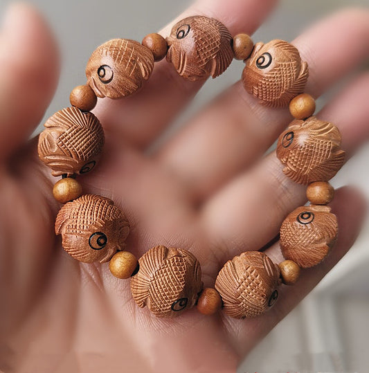 Peach Wood Carving Fish Pendant Portable Solid Wood Bracelet