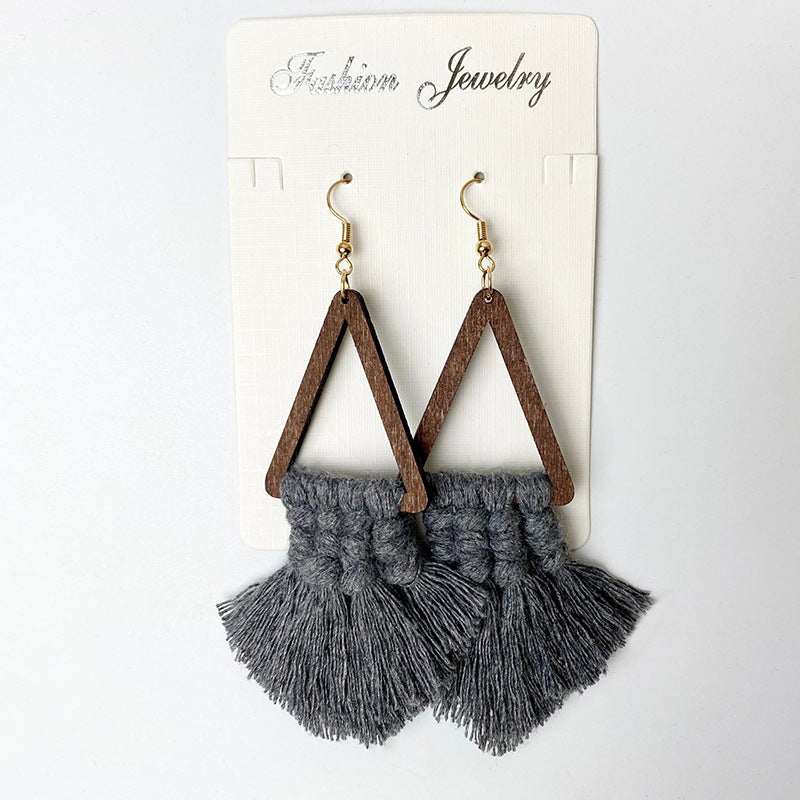Bohemian Tassel Earrings Hand Woven Ethnic Wood Earrings