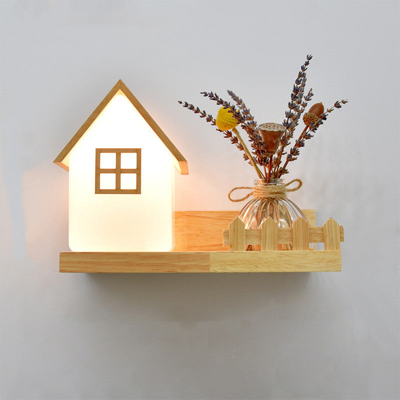 Nordic bedroom wall lamp bedside lamp entrance hallway solid wood plant wall lamp