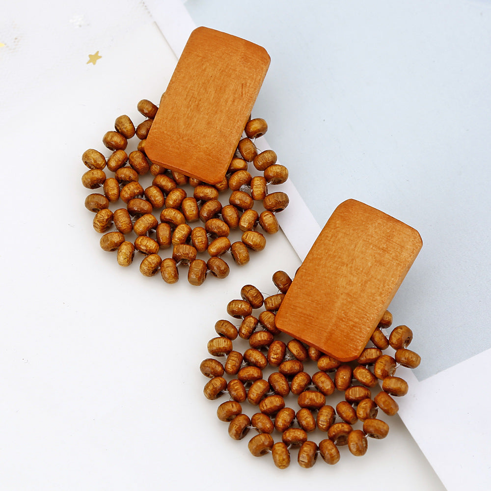 Rattan Geometric Wood Wood Earrings