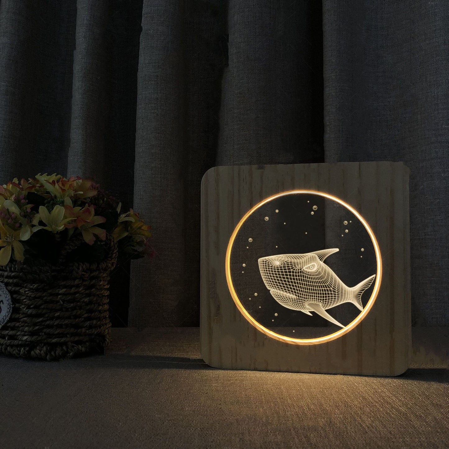 Shark Wood Acrylic Night Light Living Room Decoration