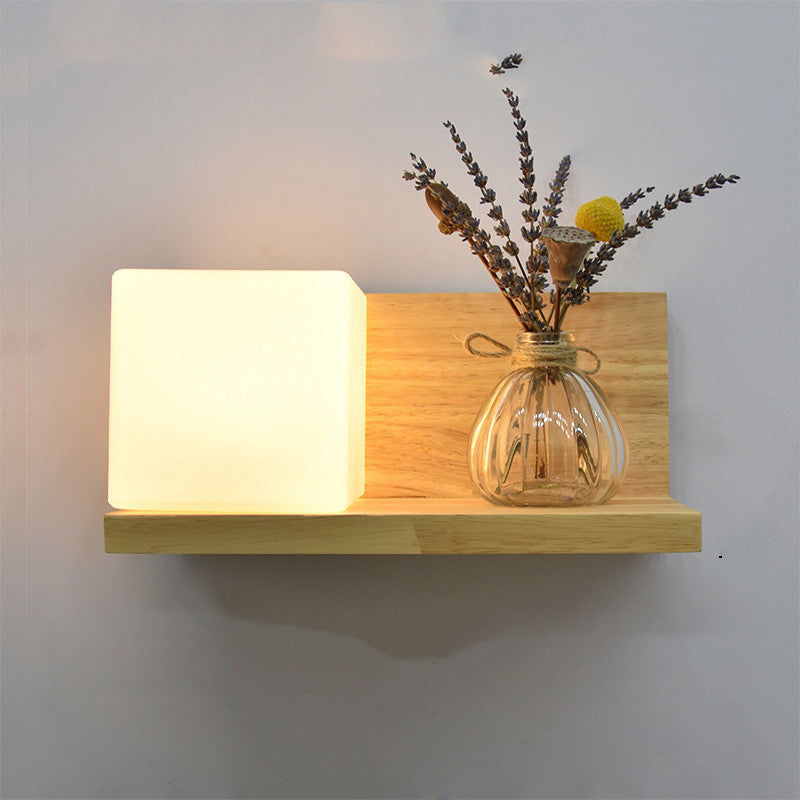 Nordic bedroom wall lamp bedside lamp entrance hallway solid wood plant wall lamp