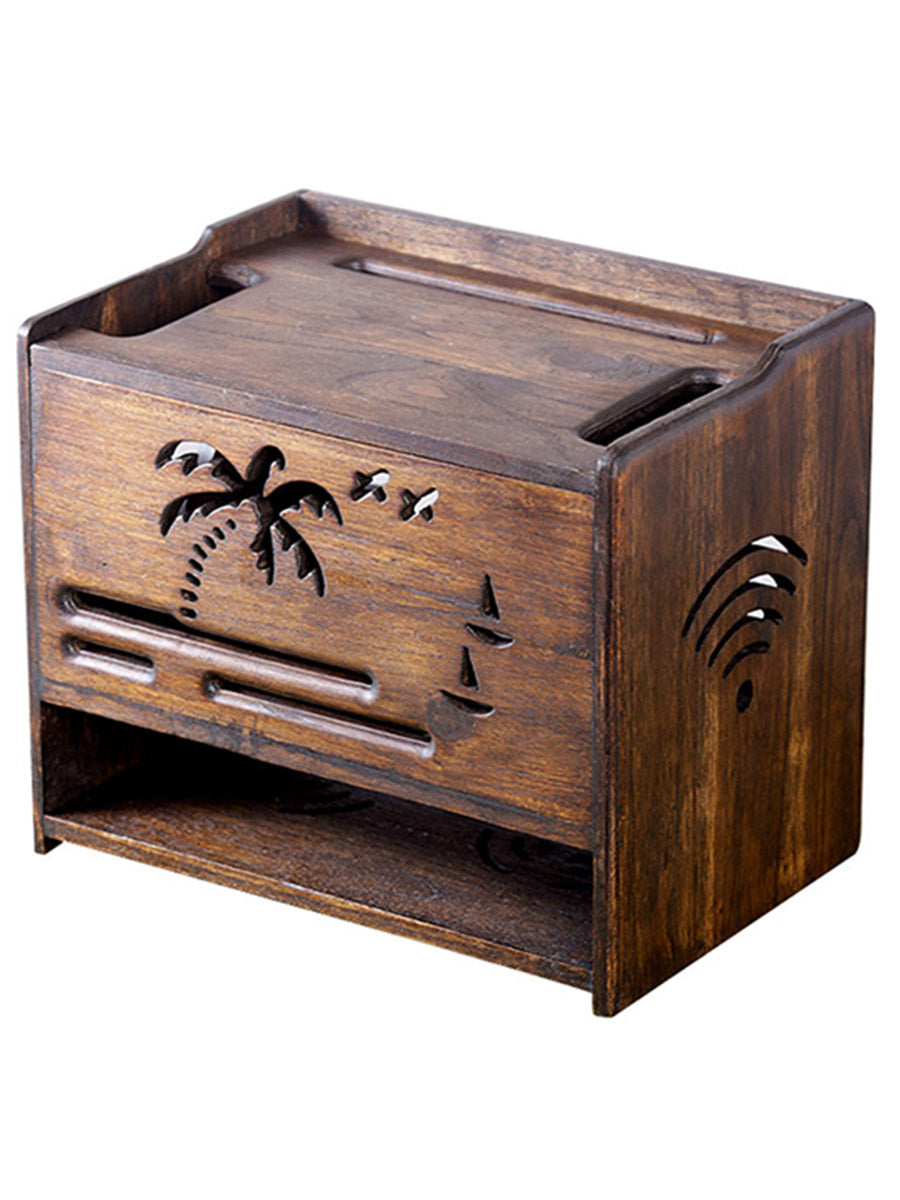 Solid Wood Wireless Router Storage Box Wall Mounted