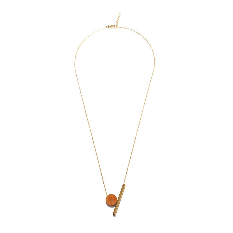 Geometric round wood necklace