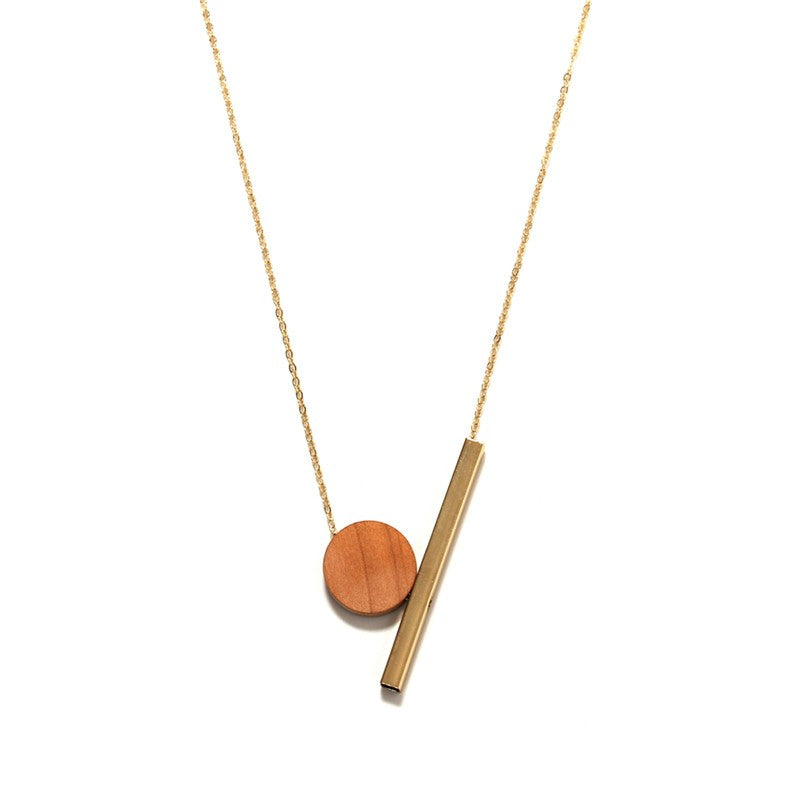 Geometric round wood necklace
