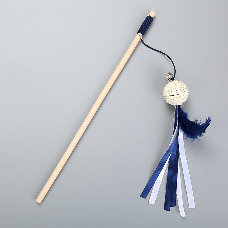 Wooden pole feather pet toy