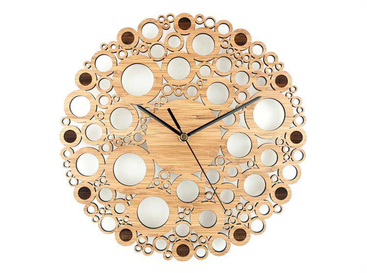 Natural Bamboo And Wood Multi-ring Wall Clock Pattern Creative Wall Hanging Table Quartz Clock Mute