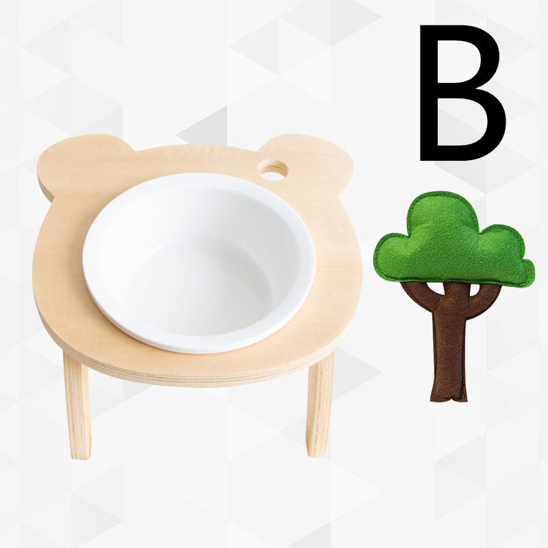 Pet Ceramic Bowl Wooden Stand Tall Cat Bowl Water Bowl