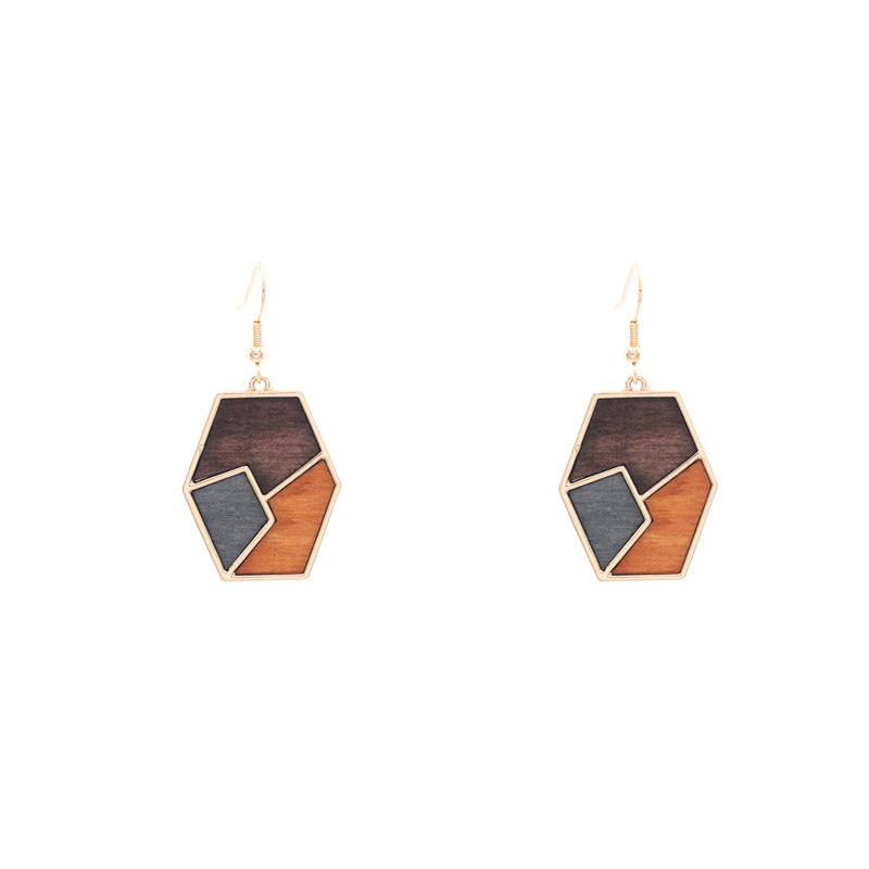 Hot Sale African Wood Earrings Geometric Contrast Color