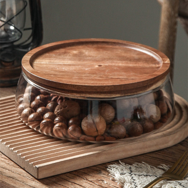 Home Living Room Solid Wood Glass Dried Fruit Storage Box
