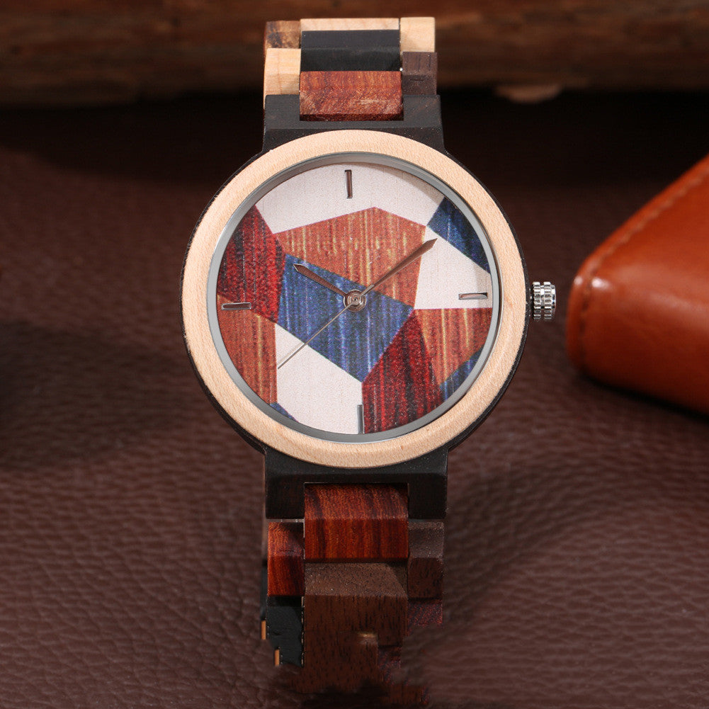 Color Wood Grain Creative Geometric Men's Quartz Wood Watch