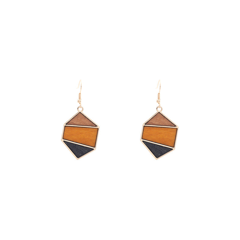 Hot Sale African Wood Earrings Geometric Contrast Color