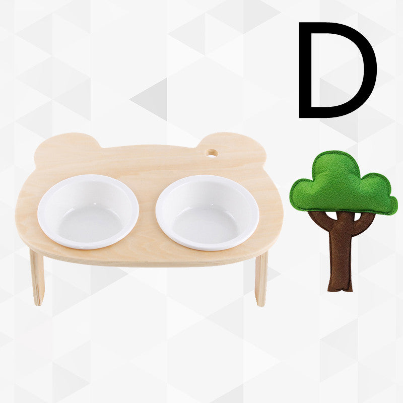 Pet Ceramic Bowl Wooden Stand Tall Cat Bowl Water Bowl