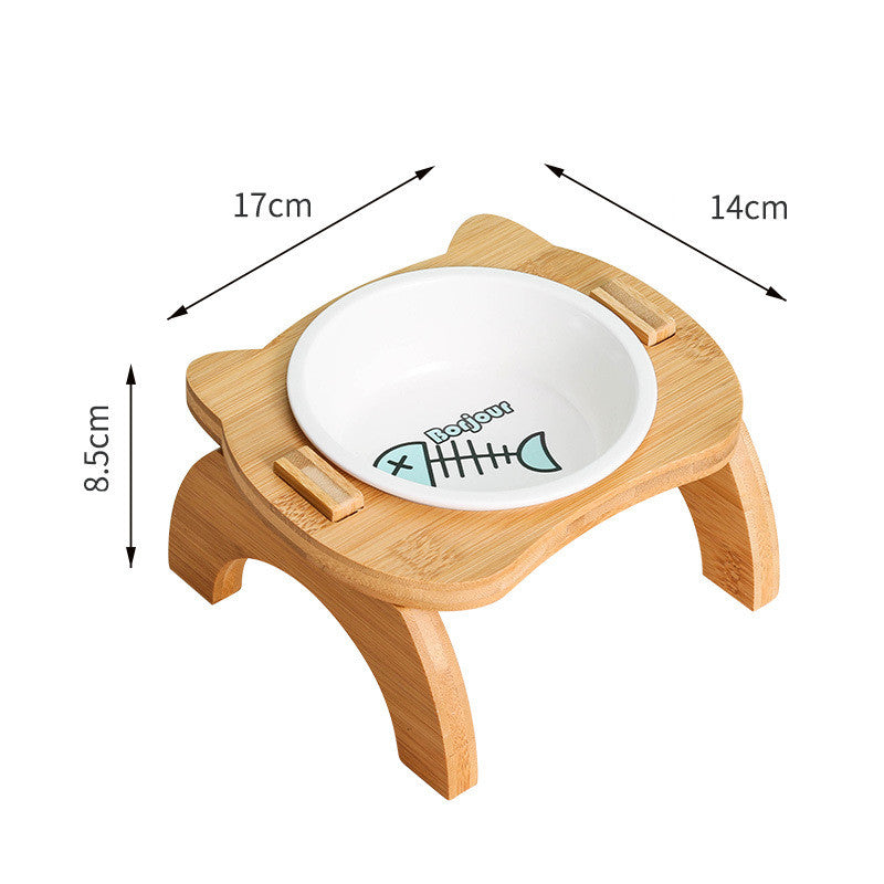 Pet Bowl Oblique Mouth High Foot Protection Spine Wooden Frame