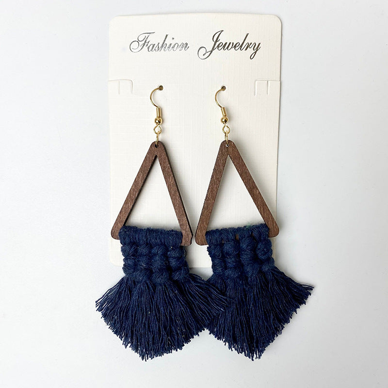 Bohemian Tassel Earrings Hand Woven Ethnic Wood Earrings