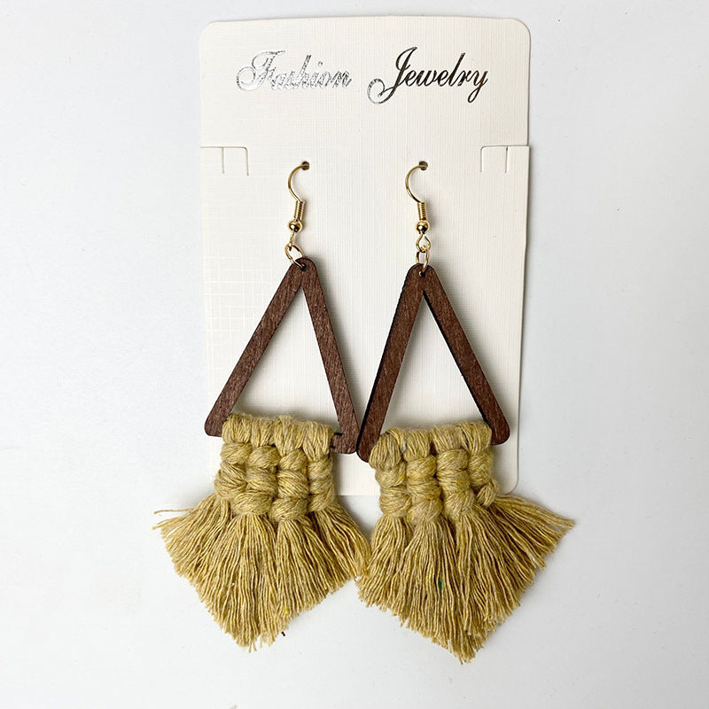 Bohemian Tassel Earrings Hand Woven Ethnic Wood Earrings
