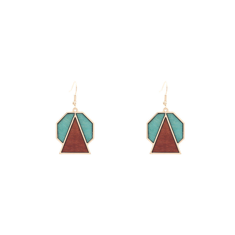 Hot Sale African Wood Earrings Geometric Contrast Color
