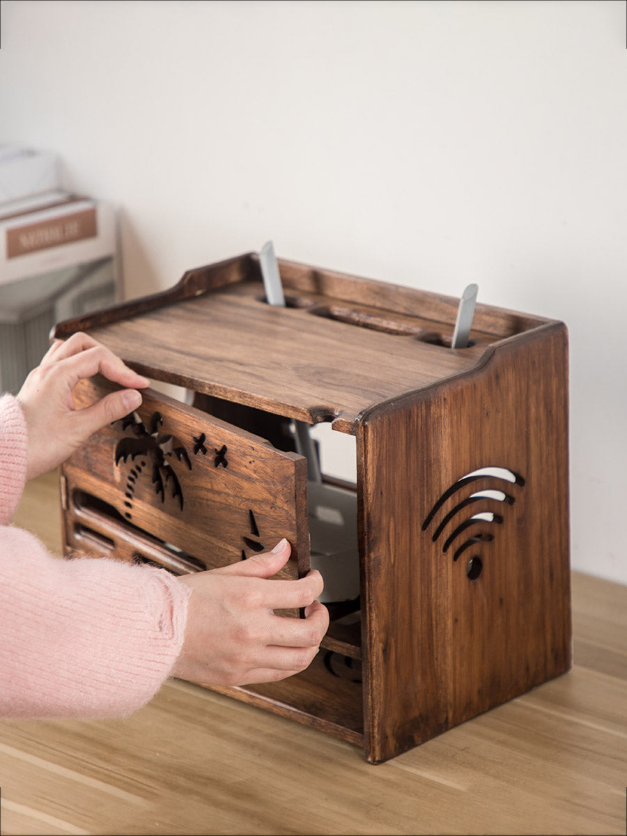 Solid Wood Wireless Router Storage Box Wall Mounted