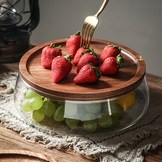 Home Living Room Solid Wood Glass Dried Fruit Storage Box