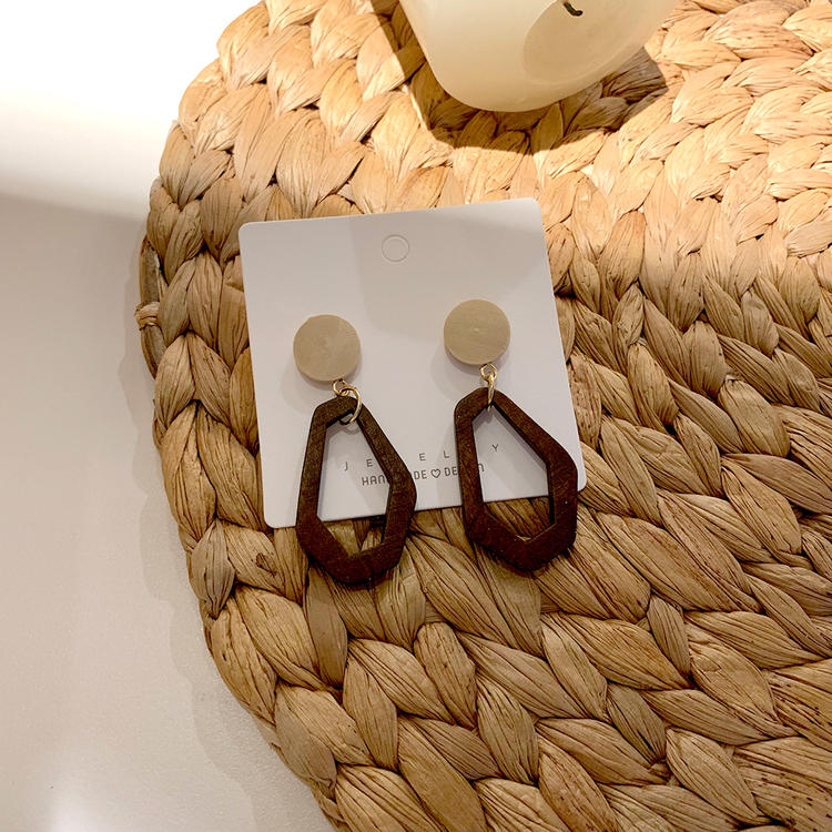 Earring Female Autumn Winter Vintage Versatile Wood
