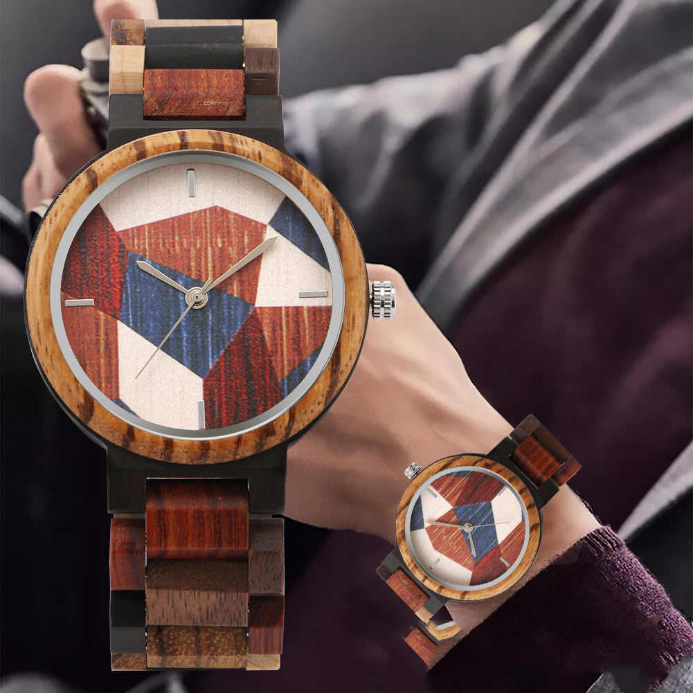 Color Wood Grain Creative Geometric Men's Quartz Wood Watch