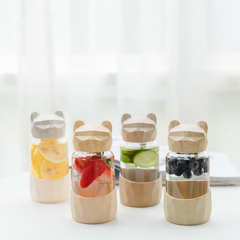 Portable Heat-resistant Water Cup With Wood Grain Lid