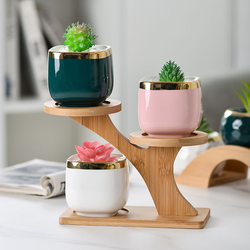 Multi-layer Small Flower Stand Solid Wood Floating Office Green Radish Succulent Flower Pot Shelf