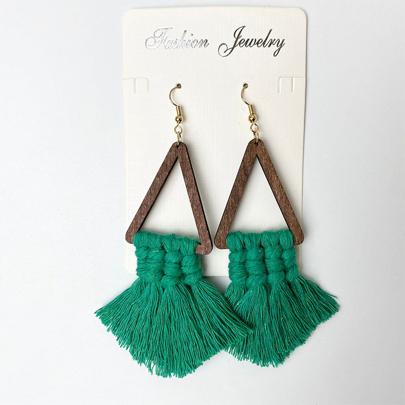 Bohemian Tassel Earrings Hand Woven Ethnic Wood Earrings