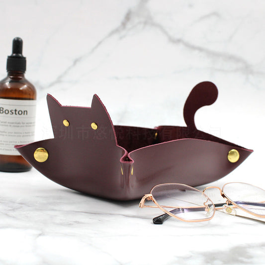 Eco-friendly PU leather cat style four-corner storage tray