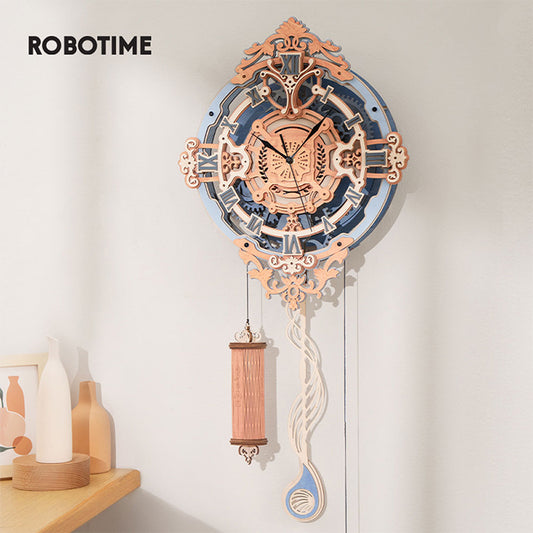 Robotime LC701 Time Art Romantic Notes Wall Clock EU Style Mechanical Design Building Model Set 3D Wooden Puzzle For Kids Adults