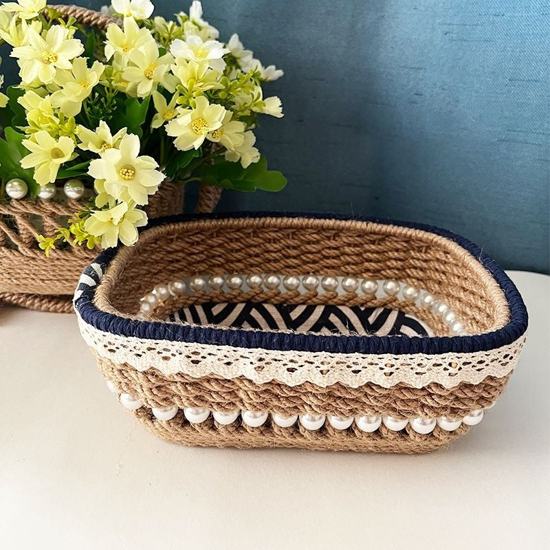 Handmade Woven Hemp Rope Storage Basket For Finished Products