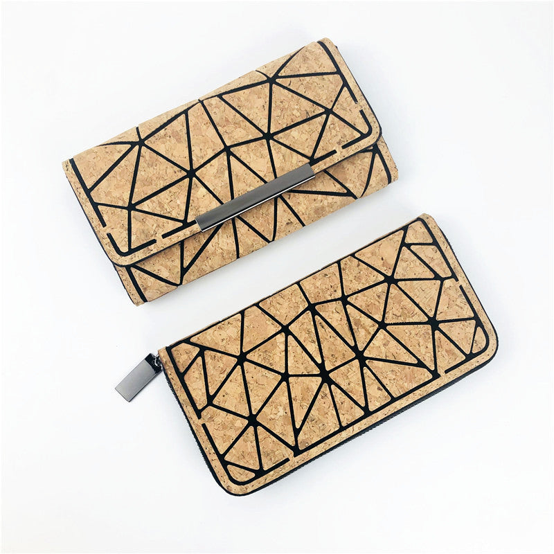 Eco-friendly Cork Grain Multifunctional Fashion Waterproof 3 Fold Hand Wallet