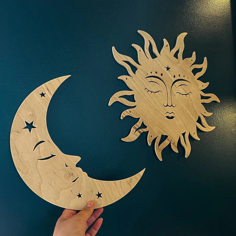 Wooden Sun Moon Wall Decorations Home Decorative Crafts