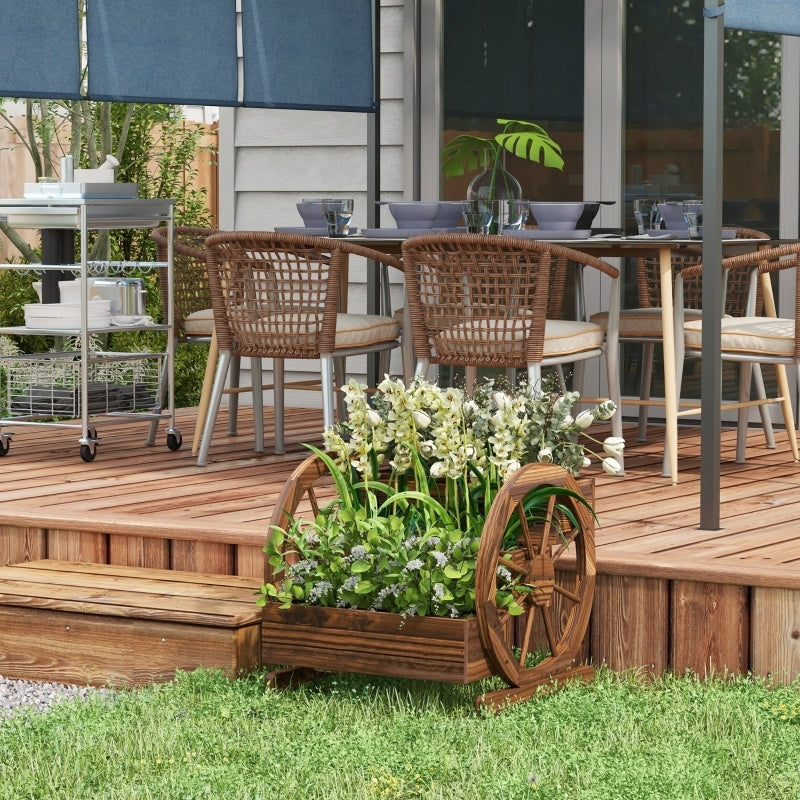 Wooden Wagon Planter Box, 3-Tier Raised Garden Bed, For Vegetables Flowers Herbs