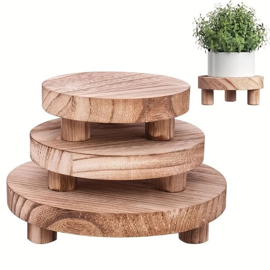 Wooden Round Tray Bathroom Toiletries Ornaments Gathering