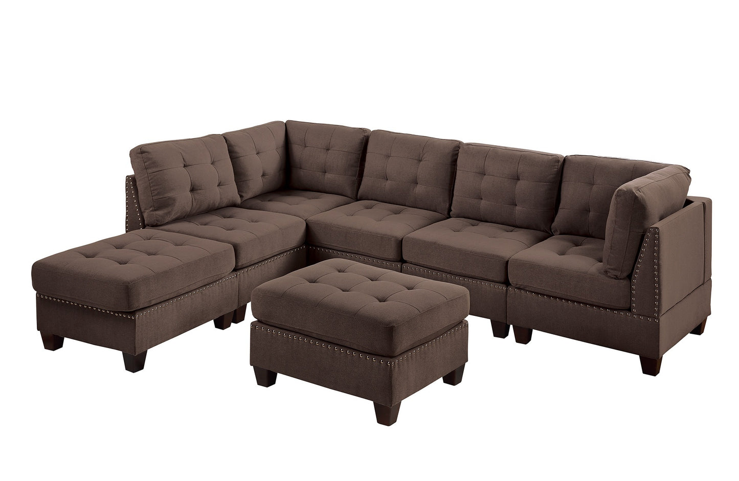 Living Room Furniture Tufted Armless Chair Black Coffee Linen Like Fabric 1pc Armless Chair Cushion Nail Heads Wooden Legs