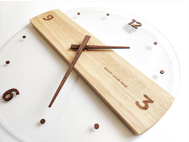 Solid Wood Acrylic Glass Wall Clock Home Living Room Decoration