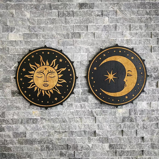 Wooden Sun Moon Wall Decorations Home Decorative Crafts