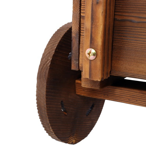 Wooden Wagon Planter Box, Mobile Garden Planter With 4 Wheels, Handle, Drain Hole, Decorative Flower Planter For Indoor & Outdoor Decor, Wooden Flower Cart For Patio, Garden, Balcony, Brown