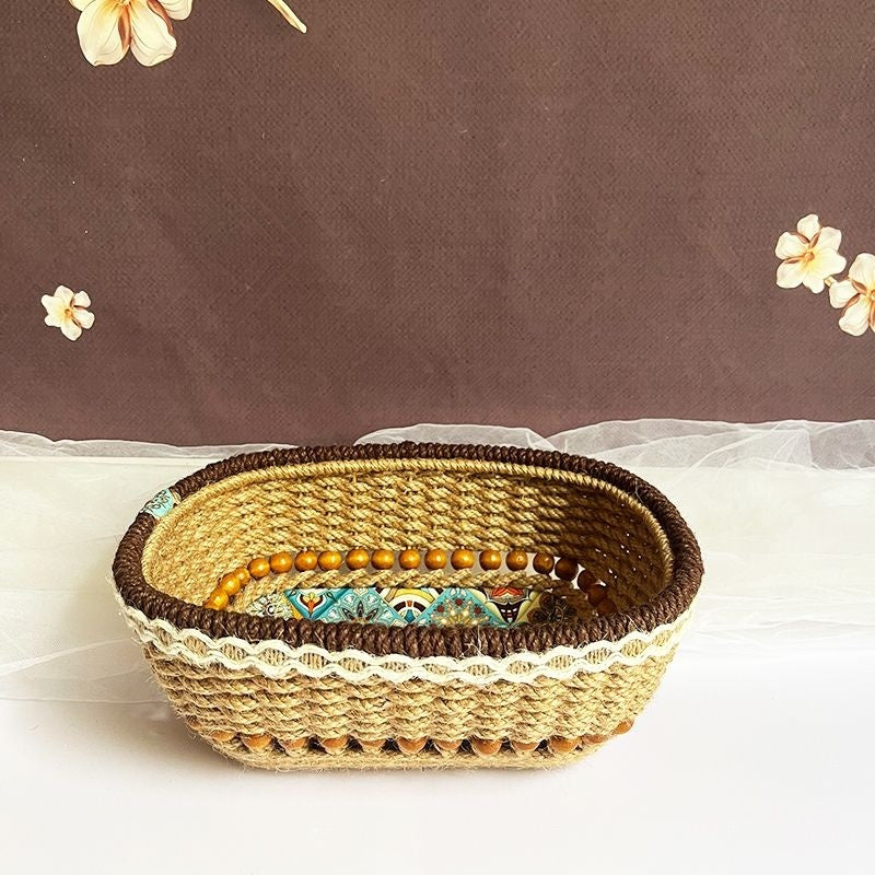 Handmade Woven Hemp Rope Storage Basket For Finished Products